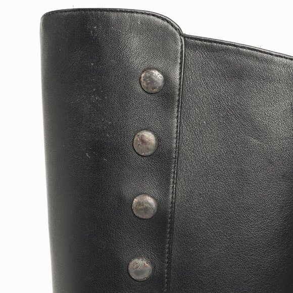 John Fluevog Lu Black Leather Tall Studded Boots - Picture 8 of 12